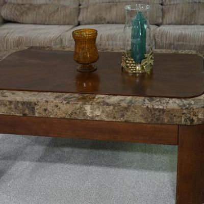 Stone veneer. coffee table and two end tables. very unique and nice contemporary and or for the house focus on a natural look. 
