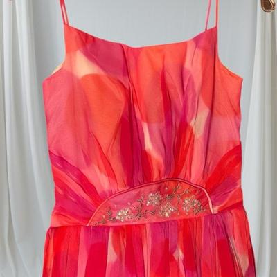 Mod pink 60s formal dress and scarf