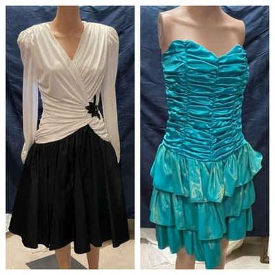 80s formals strapless teal and black and white