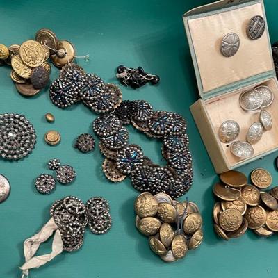 Vintage button collection military, glass, metal
