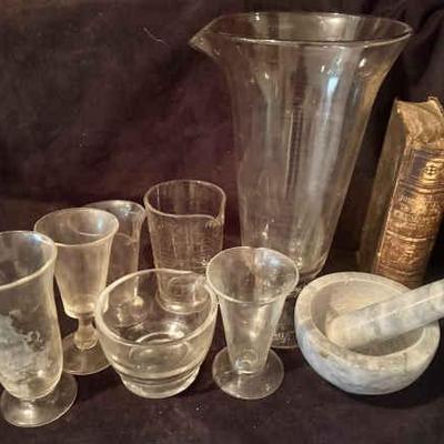 Apothecary pharmacy beakers antique chemistry book