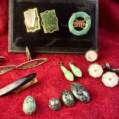 Danish sterling cuff links jadeite, cabochons & more