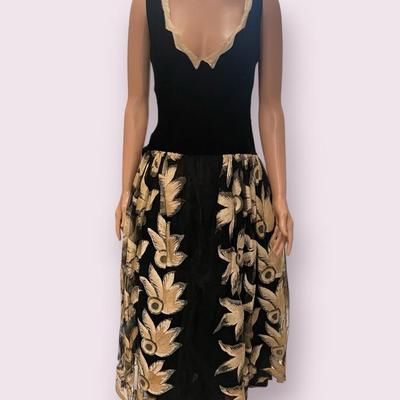 Antique velvet and embroidered tulle dress