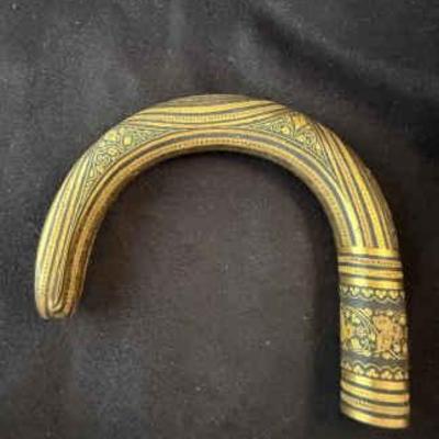 Toledo ware walking stick, antique damascene handle
