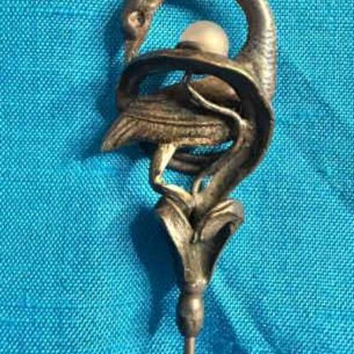Victorian swan pearl long hat pin