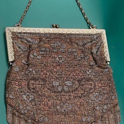 Art nouveau gold seed bead bag