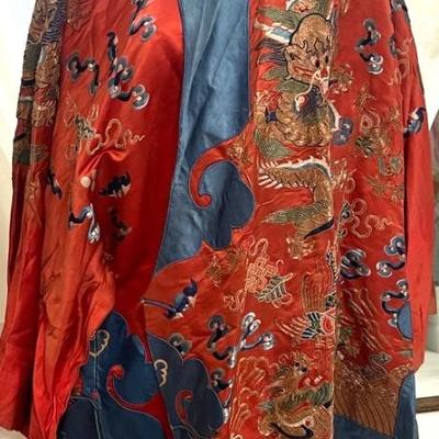 Antique red orange chinese dragon robe
