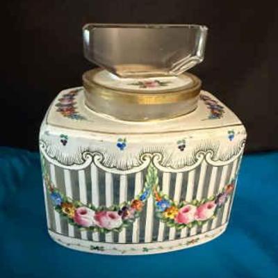 Hand painted glass vanity bottle