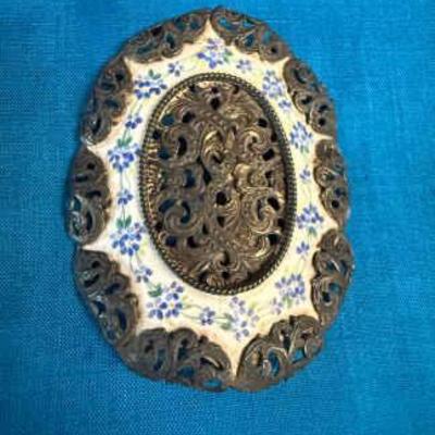 Antique sterling enamel buckle