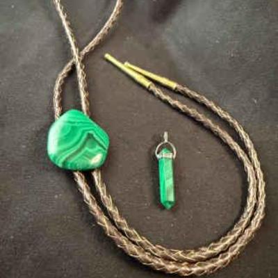 Vintage malachite bolo and 925 hexagon malachite pendant