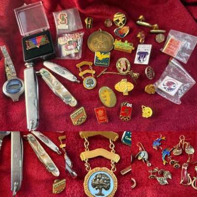 Pocket knives 10k pin & costume jewelery earrings & more