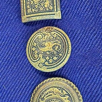 Vintage damascene toledo ware brooches