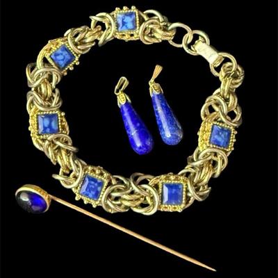 Pair of lapis drops coordinated vintage costume jewelry