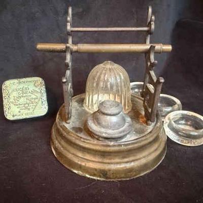 Circa 1880 s antique inkwell barometric ink stand, quill pen & more