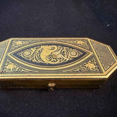 Antique damascene french houbigat compact cigarette holder