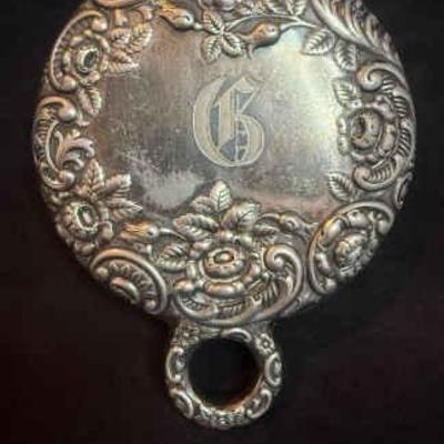 Victorian silver repousse monogram hand mirror