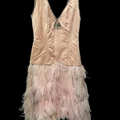Baby pink feathered satin dress