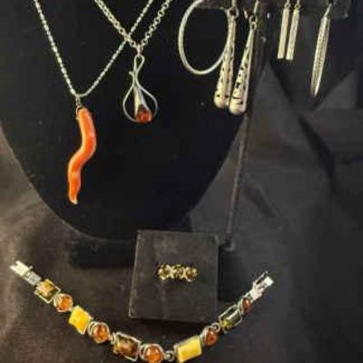 Sterling earrings ring, & other costume jewelry