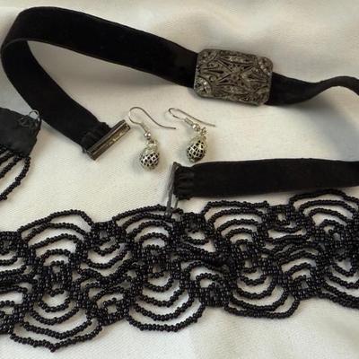 Victorian marcasite rhinestone ribbon seed bead chokers