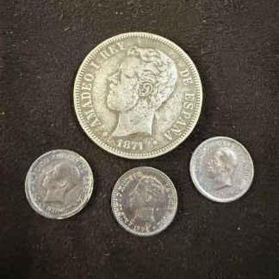1871 five pesetas silver spanish coin