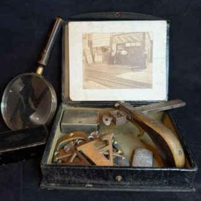 Antique pistol grip draw gage leather slither & other antique items