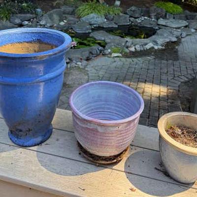 Purple and blue ceramic pots