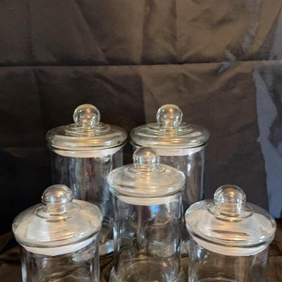 Set Of Five Heavy Glass Canisters 