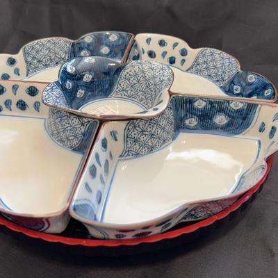 vintage Japanese Snack Serving Trays On Plastic Lazy Susan