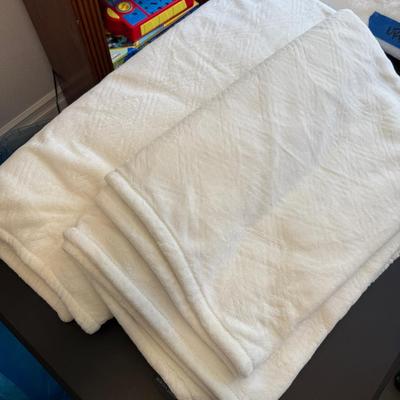 Set Of Two, White, Minky Fleece Throw Blanket