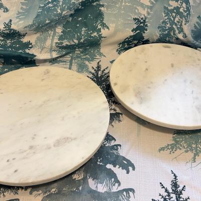 Two White Quartz Lazy Susan Servers  