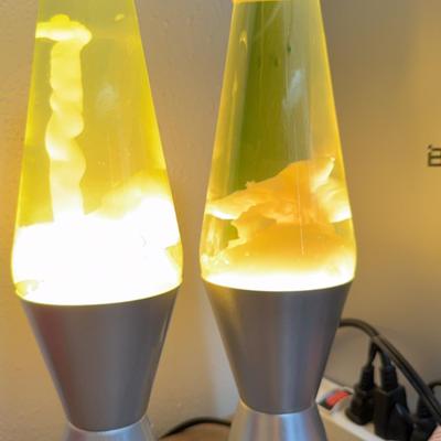 Set Of Two White Lava Lamps On Silver Base
