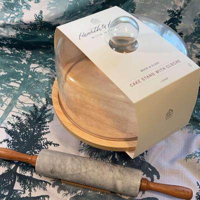 NIB Cake stand With Cloche And Marble Rolling Pin 