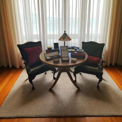 Sale Photo Thumbnail #18: LEATHER TOP TABLE.  LEATHER SIDE CHAIRS
Available for presale.  Please refer to "Presale" information.  TEXT 760-668-0554 to buy