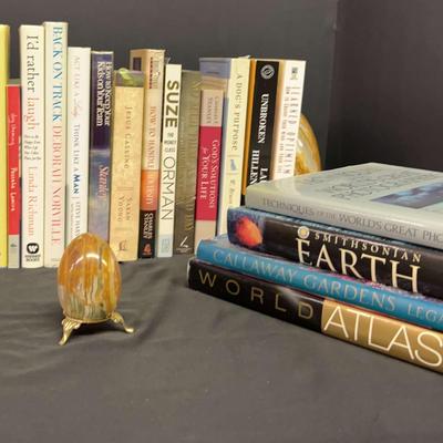 Self-Help Book Collection With Onyx Bookends & Decorative Egg