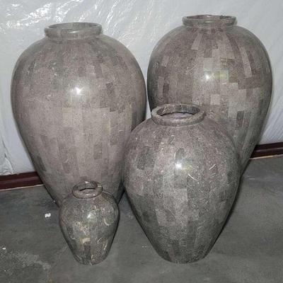 Four Ceramic Mosaic-Syled Vases in Various Sizes