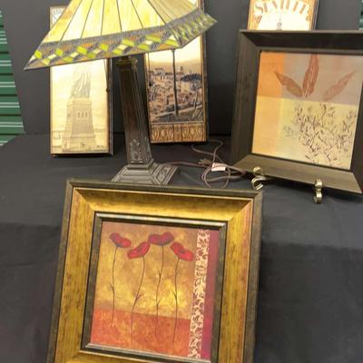 Mission-Style Table Lamp with Framed Art Prints
