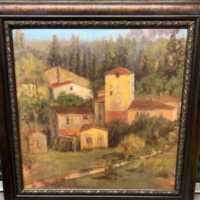 Large Mediterranean Painting "Tuscany Villagio," 44.5" x 44.5"