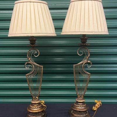 Pair of Bronze Scroll Table Lamps