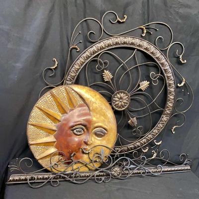 Decorative Wall Art Collection Featuring Sun & Moon Plaque And Scrollwork Accents