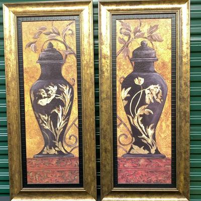 Framed Vase Wall Art Pair With Gold Leaf Detail