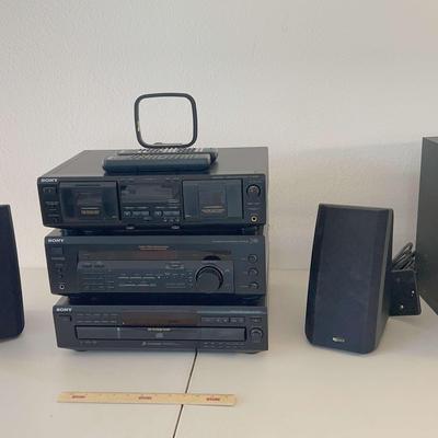 Sony Receiver, 5 CD Player, Cassette Player & Speakers Setup 