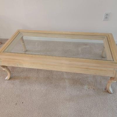 Vintage Solid Wood Glass-Top Coffee Table - 50x24x16"