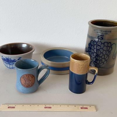 Pottery Lot - Large Flower Vase, Air Force Academy Cup, Blueberry Bowl