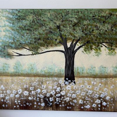 Acrylic On Canvas Beautiful Tree In Flower Meadow 48x36