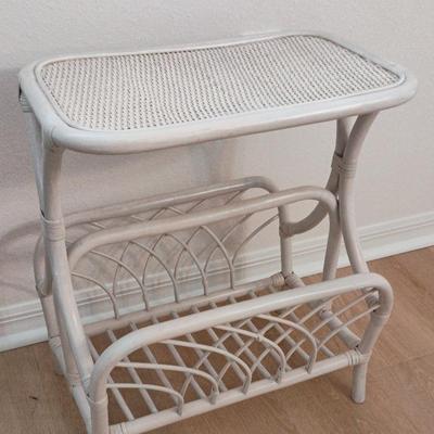 Vintage Leaders Casual Pickled Oak Rattan Magazine Stand, Table