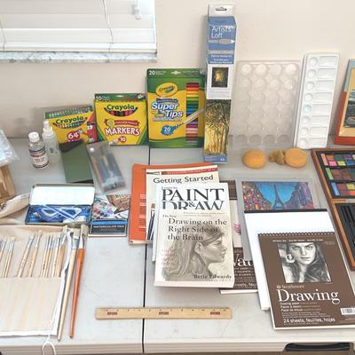 Huge Painting/crafts Supplies Lot - Foldable Easel, Brushes, Crayons & Markers, & Drawing Books