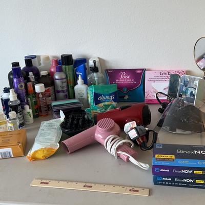 Bathroom Lot - Conair Ion Shine Hairdryer, Revlon Straightener, Makeup Mirror, & Hair Products 