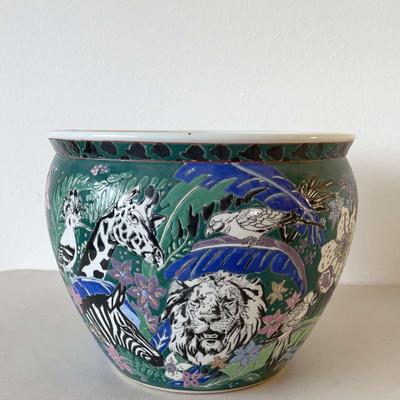 Vintage Asian Porcelain African Wild Animal Planter Pot