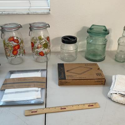 Kitchen Container - Vintage Mushroom Glass Jars, Carafe, Pampered Chef Small Pan