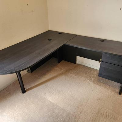 Modern Grey L-Shaped Corner Desk w/ Locked Cabinet - 72x66x28"